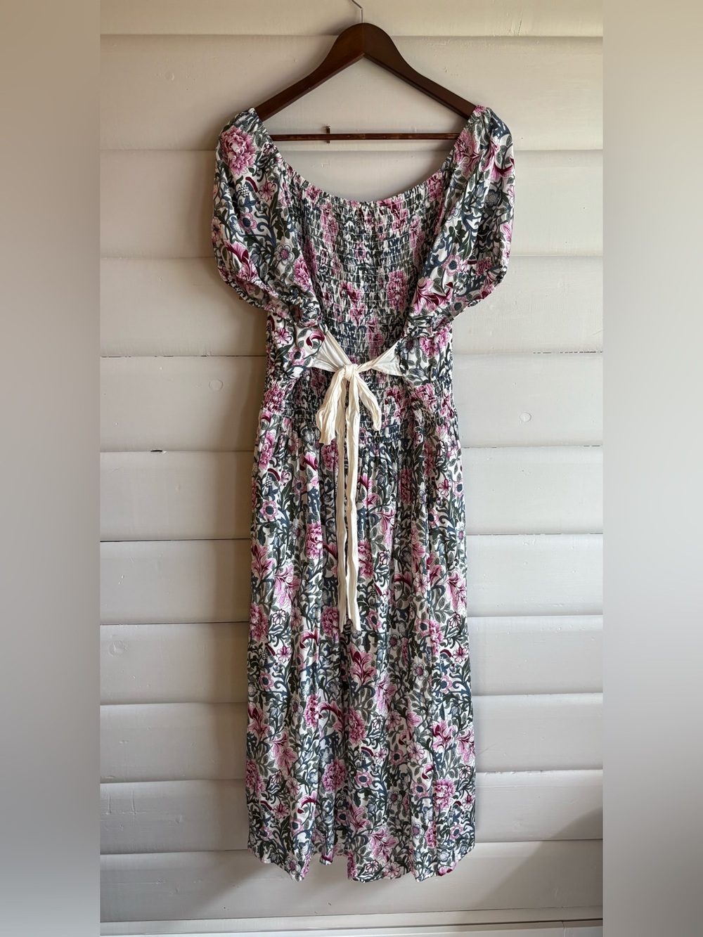 Ivy City Co Floral Maxi Dress 1X Puff Sleeve Smocked Cottagecore Pink Green